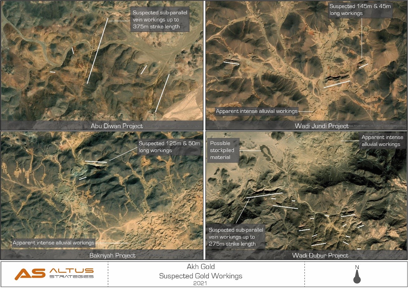 Gold workings interpreted from satellite imagery